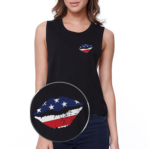 American Flag Lip Pocket Print Crop Tee