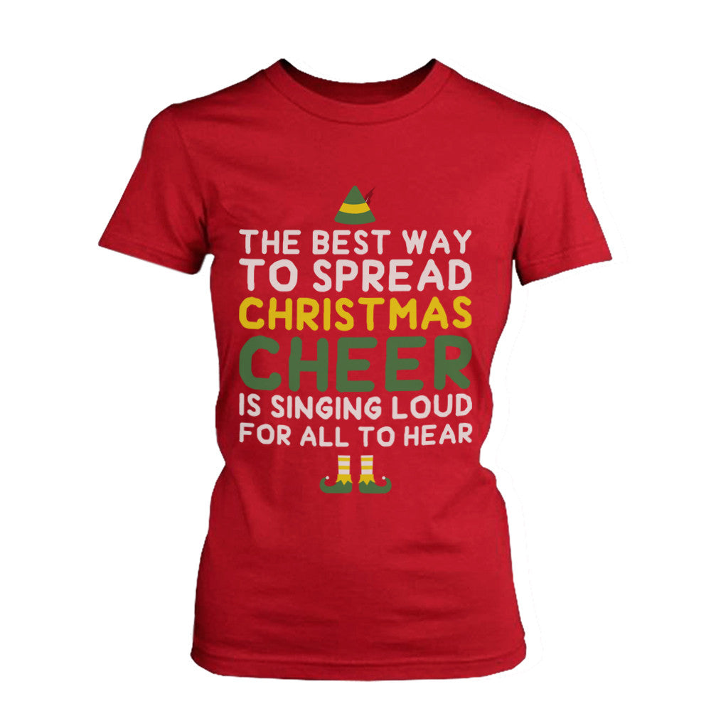 Women's X-mas Graphic Tee - Best Way to Spread Christmas Cheer Red Cotton Tshirt - 365INLOVE