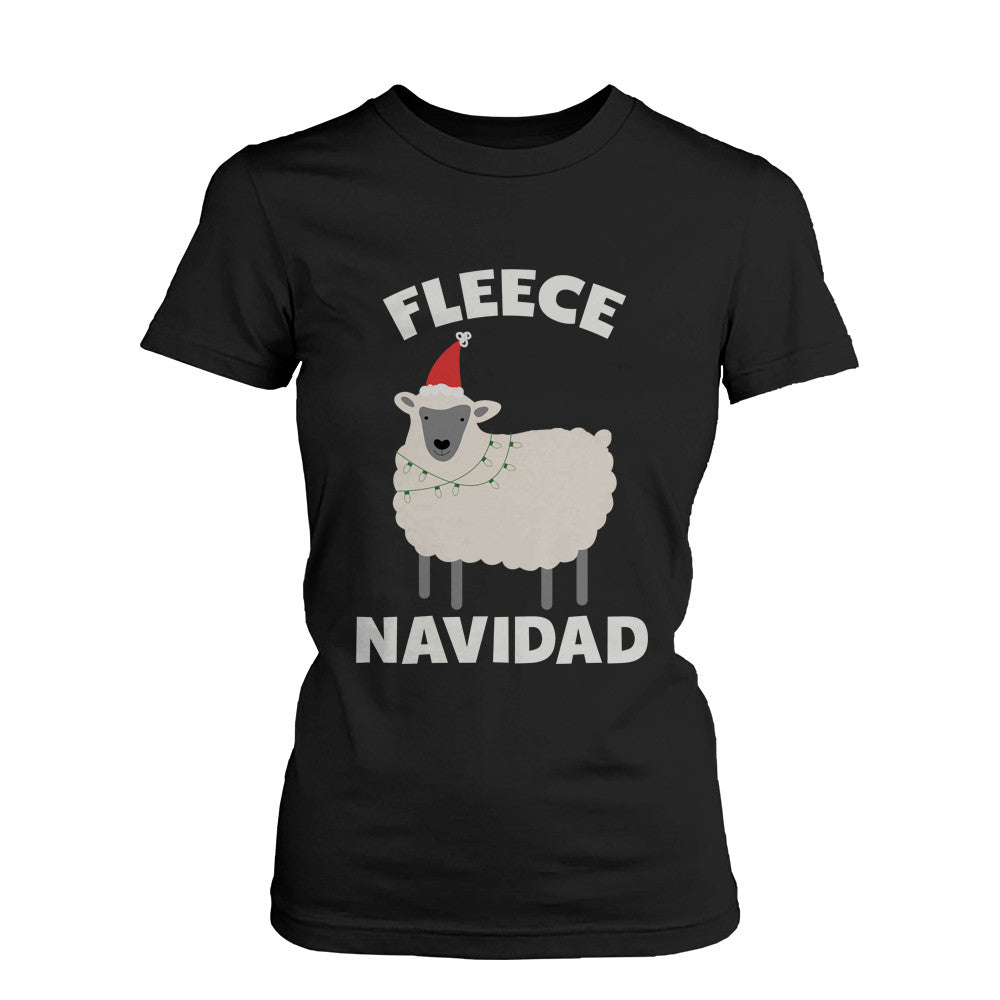 Women's Funny Holiday Graphic Tees - Fleece Navidad Black Cotton T-shirt - 365INLOVE