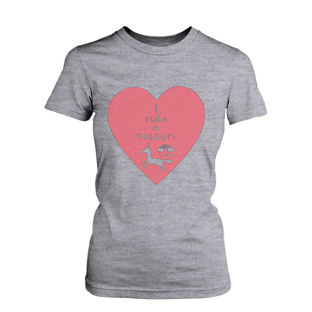 Women's Cute Graphic Tee - I Ride a Unicorn Grey Cotton T-shirt - 365INLOVE