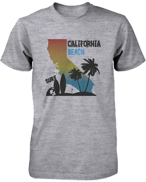 CA Map Gradation California Beach Surf Graphic T-shirt for Men Tee for Surfer - 365INLOVE