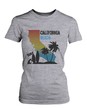 CA Map Gradation California Beach Surf Graphic T-shirt for Women Tee for Surfer - 365INLOVE