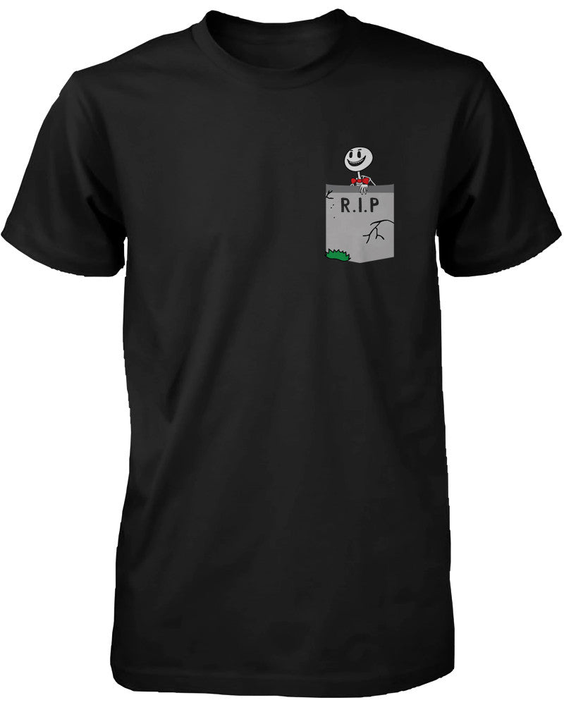Skeleton with RIP Gravestone Pocket Print Men's T-Shirt Halloween Graphic Tees - 365INLOVE