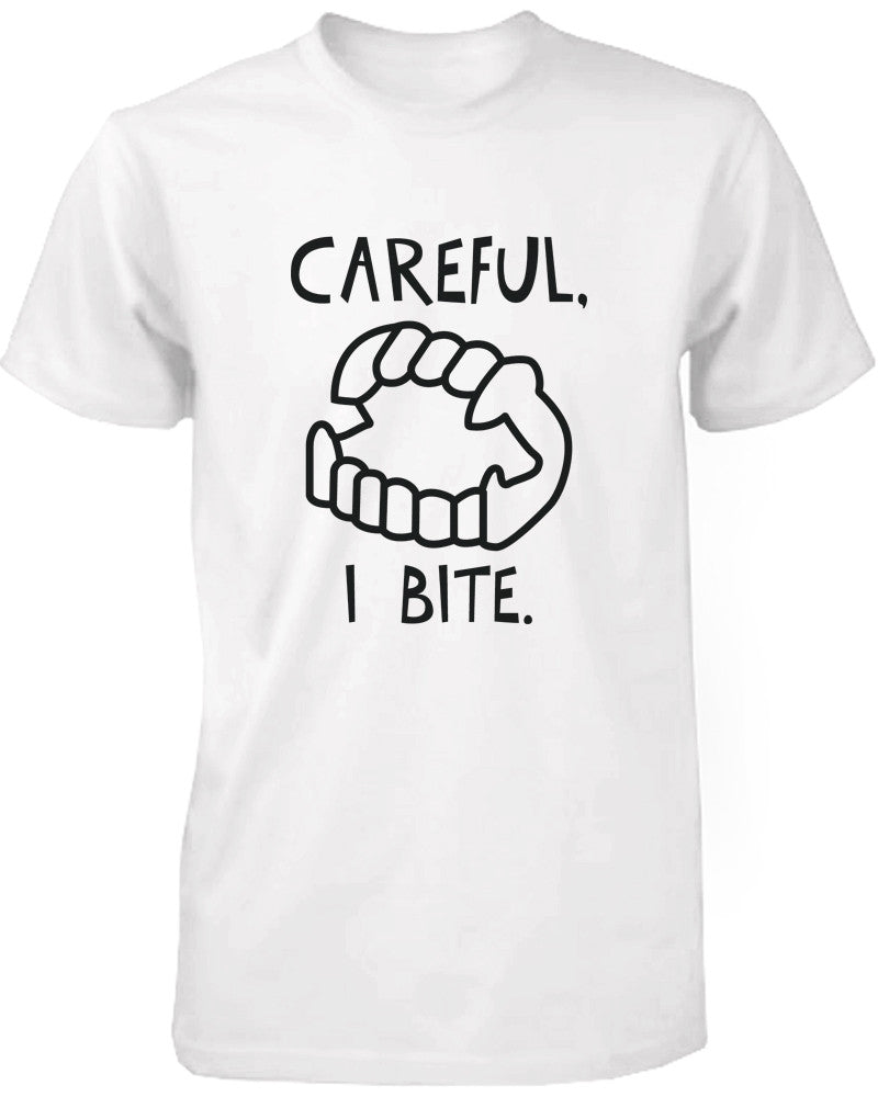 Careful I Bite Funny Men's T-shirt White Crewneck Graphic shirt for Halloween - 365INLOVE