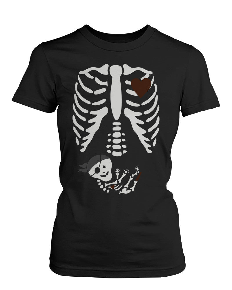 Halloween Pregnant Skeleton Pirate Baby X-Ray T-shirt Maternity Themed - 365INLOVE