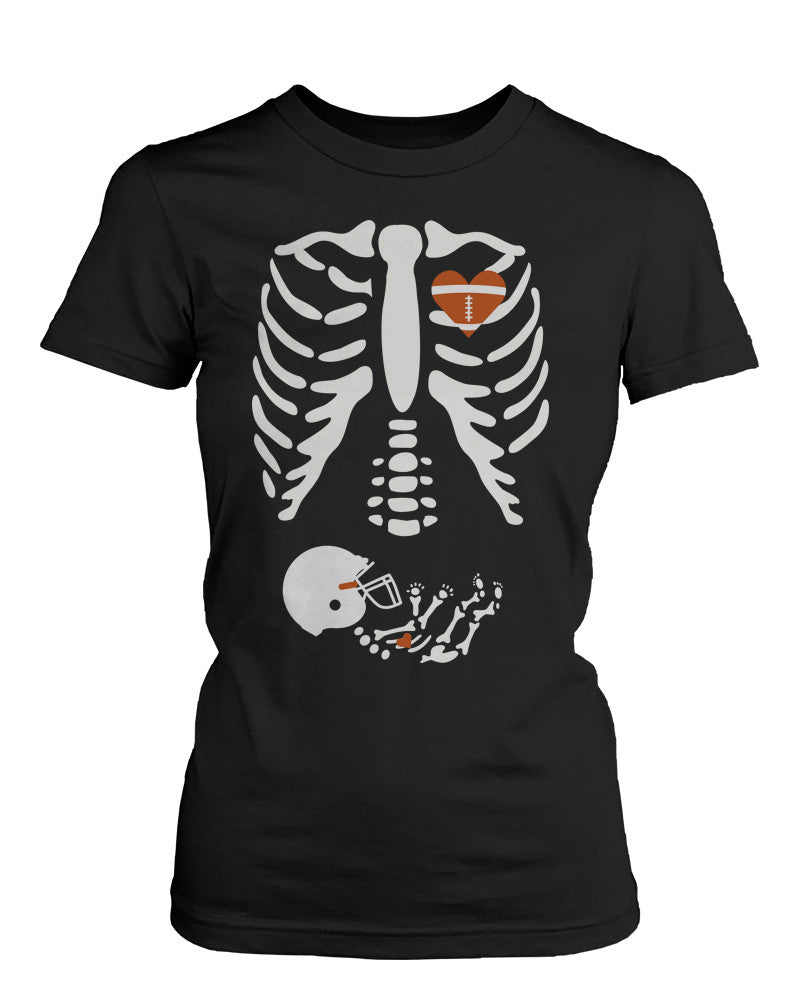 Halloween Pregnant Skeleton Football Player Baby T-shirt Maternity Themed - 365INLOVE