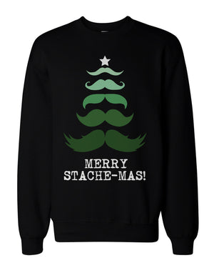 Funny Christmas Graphic Sweatshirts - Merry Stache-mas Black Sweatshirt - 365INLOVE