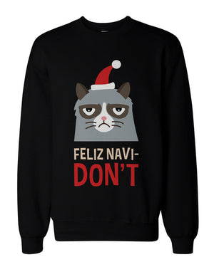 Funny Grumpy Cat Holiday Graphic Sweatshirts - Unisex Black Pullover Sweater - 365INLOVE