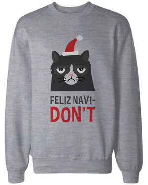 Funny Grumpy Cat Holiday Graphic Sweatshirts - Unisex Grey Pullover Sweater - 365INLOVE