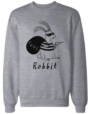 Funny Unisex Grey Graphic Sweatshirts - Robbit with Swag Bag - 365INLOVE