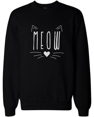 Meow Cute Kitty face Women's Sweatshirt Crewneck Pullover Fleece Sweaters Cat Lovers - 365INLOVE