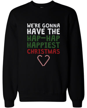 Hap-Hap Happiest Christmas Heart Candy Cane Sweatshirts Holiday Pullover Fleece - 365INLOVE