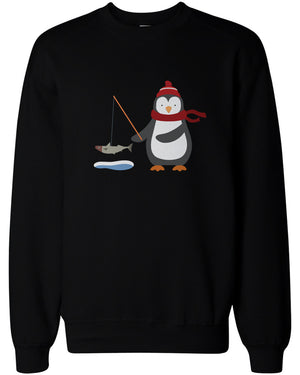 Cute Penguin is Ice Fishing Winter Sweatshirts X-mas Unisex Pullover Fleece - 365INLOVE