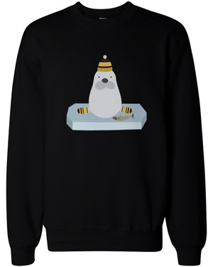 Cute Seal on Ice Winter Sweatshirts Christmas Gift Black Pullover Fleeces - 365INLOVE