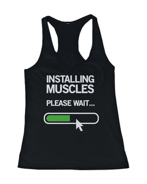 Installing Muscles Please Wait Women's Workout Tank Top Black Tanks for Gym - 365INLOVE