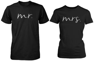 Mr and Mrs Cursive Writing Matching Couple Black T-shirts (Set) - 365INLOVE