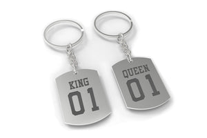 King 01 and Queen 01 Couple Key Ring Set Matching Keychains Christmas Gift - 365INLOVE