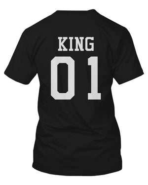 King 01 and Queen 01 Back Print Couple Matching T-Shirts Valentine's Day Gifts Ideas - 365INLOVE