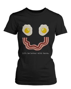 Bacon and Egg Smiley Face Women's T-shirt - Short Sleeve Tee for Bacon Lovers - 365INLOVE