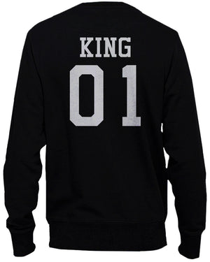 King 01 and Queen 01 Back Print Couple Sweatshirts Cute Pullover Fleece - 365INLOVE