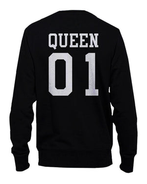 King 01 and Queen 01 Back Print Couple Sweatshirts Cute Pullover Fleece - 365INLOVE