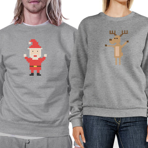 Pixel Santa And Rudolph Couple Sweatshirts Holiday Matching Tops - 365INLOVE