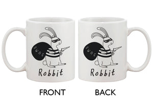 Funny and Cute Bunny Ceramic Coffee Mug - Robbit with Swag Bag 11oz Mug Cup - 365INLOVE