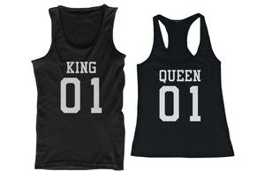 King 01 Queen 01 Couple Tank Tops Matching Tanks Summer Vacation Tee - 365INLOVE