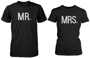 Mr and Mrs Wedding Band Matching Couple Black T-shirts (Set) - 365INLOVE