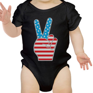 American Flag Peace Sign Black Cotton Baby Bodysuit 4th Of July Gifts - 365INLOVE