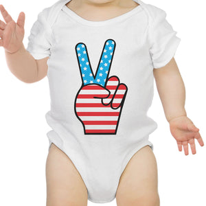 Peace Figure Sign American Flag Baby Bodysuit For Independence Day - 365INLOVE