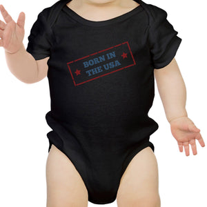 Born In The USA Black Baby Bodysuit Cotton Snap On First 4th Of July - 365INLOVE