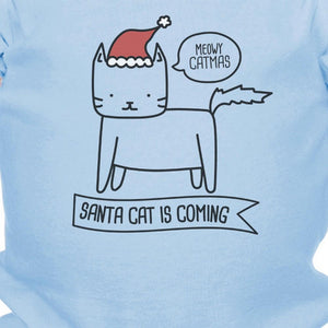 Meowy Catmas Santa Cat Is Coming Baby Sky Blue Bodysuit