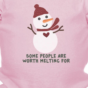 Some People Are Worth Melting For Snowman Baby Pink Bodysuit