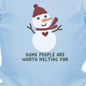 Some People Are Worth Melting For Snowman Baby Sky Blue Bodysuit