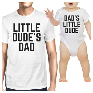 Little Dude White Dad and Baby Boy Matching Tops Funny Dad Gifts - 365INLOVE