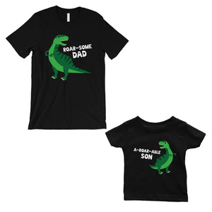 Roarsome Aroarable Dino Dad and Baby Matching Gift T-Shirts Black