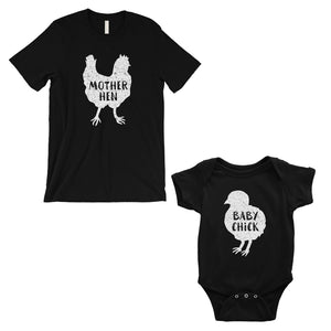 Mother Hen Baby Chick Matching Shirts Black Funny Mother's Day Gift