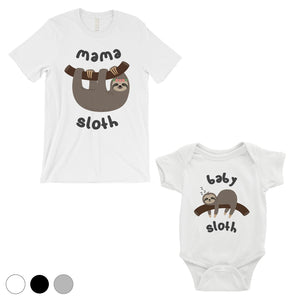 Mama Baby Sloth Mom and Baby Matching Shirts Black For Mother's Day