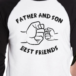 Father And Son Best Friends Fist Pound Dad and Baby Matching Black And White Baseball Shirts