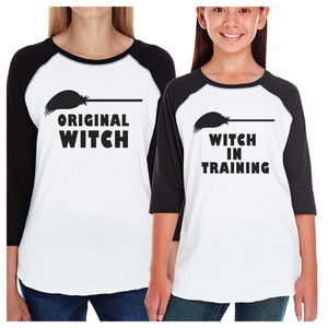 Original Witch And Witch In Training Mom and Kid Matching Black And White Baseball Shirts