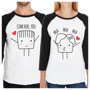 Come Here You Mua Mua Mua Matching Couple Black And White Baseball Shirts