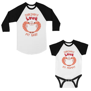 Shrimply Love Baby Mommy Mom and Baby Matching Baseball Shirts
