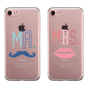 Mr. Mrs. Mustache Lips Couple Matching Phone Cases Cool Anniversary