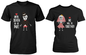 Cute boyfriend girlfriend skeleton couple shirts for Halloween