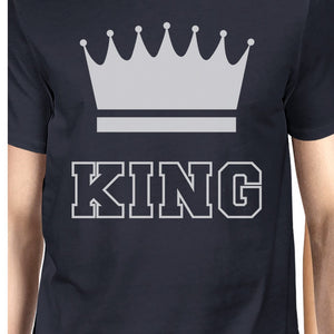 King And Queen Matching Couple Gift Shirts Navy Cute Honeymoon Top