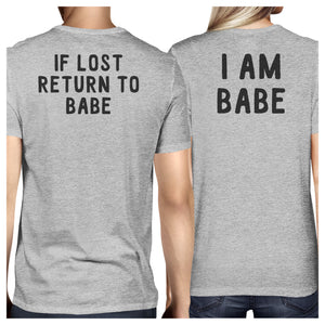 If Lost Return To Babe And I Am Babe Matching Couple Grey Shirts