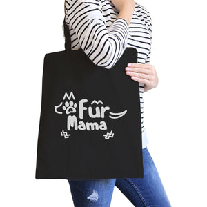 Fur Mama Black Canvas Tote Bag Unique Design Grocery Bags For Moms - 365INLOVE