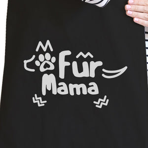 Fur Mama Black Canvas Tote Bag Unique Design Grocery Bags For Moms - 365INLOVE