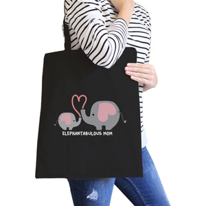 Elephantabulous Mom Black Canvas Tote Bag Eco-Friendly Washable - 365INLOVE